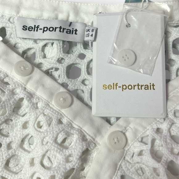 Self-Portrait White Guipure Lace Midi Dress | US 4 - Picture 4 of 5